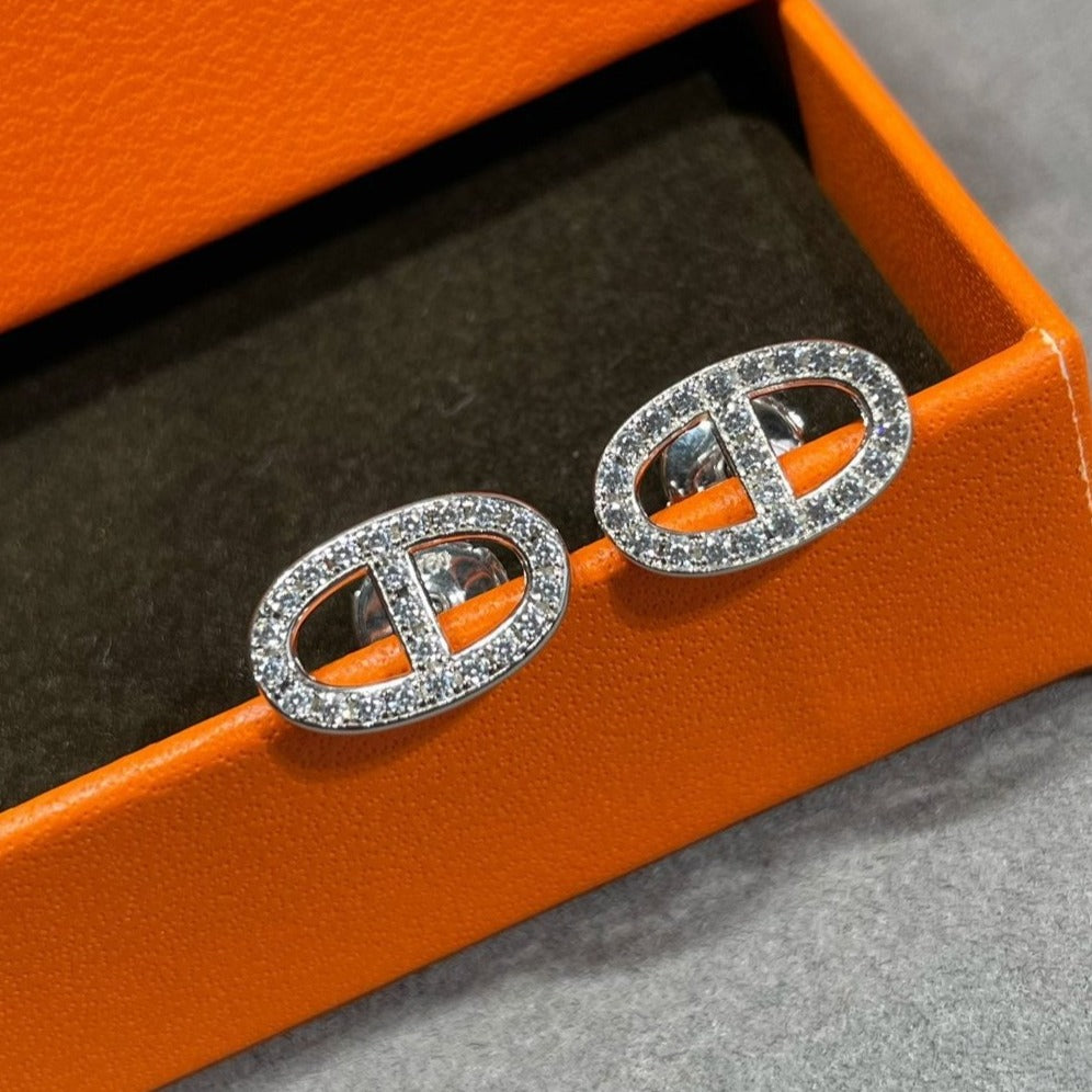 [Panda Jewelry]HM FULL DIAMOND PIG NOSE STUD EARRINGS