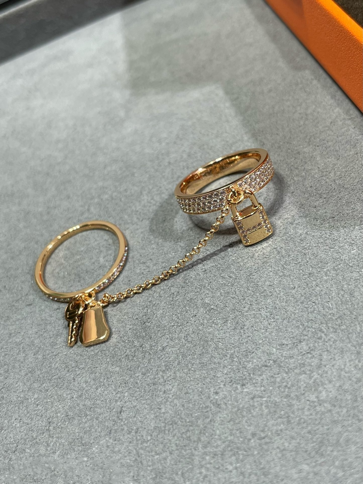 [Panda Jewelry]HM KELLY CLOCHETTE DOUBLE RING IN  WITH DIAMONDS