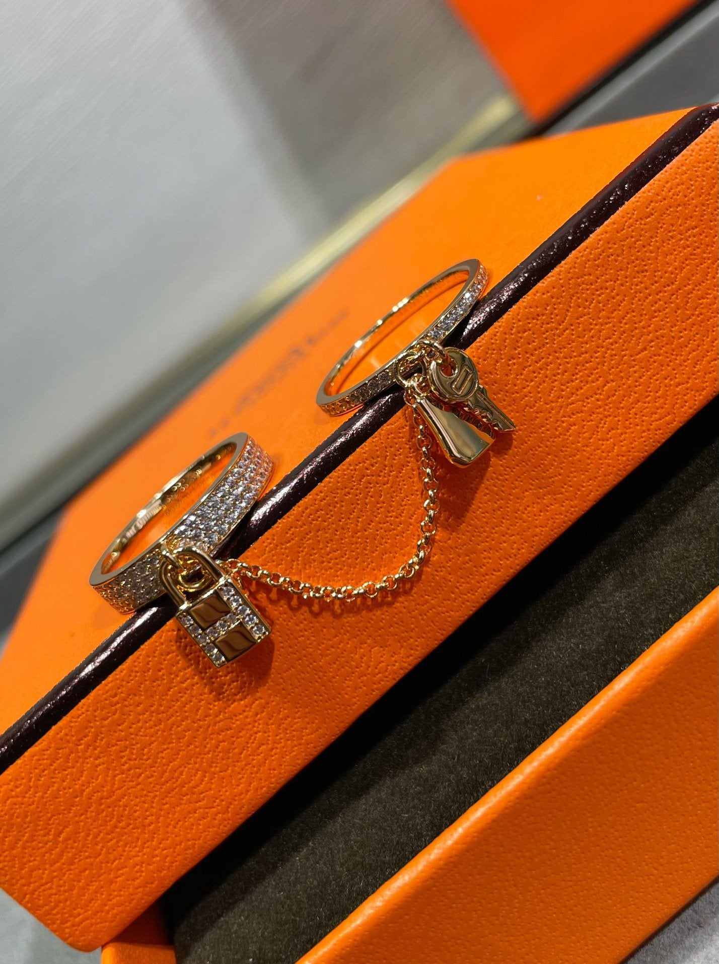 [Panda Jewelry]HM KELLY CLOCHETTE DOUBLE RING IN  WITH DIAMONDS