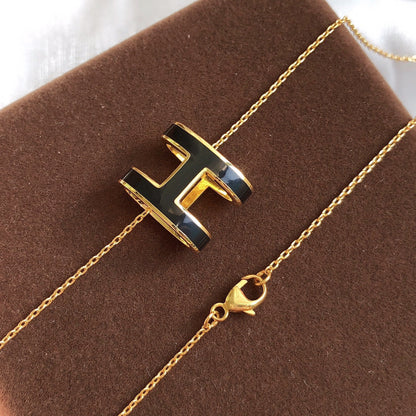 [Panda Jewelry]HM CLIC BLACK ENAMEL GOLD NECKLACE