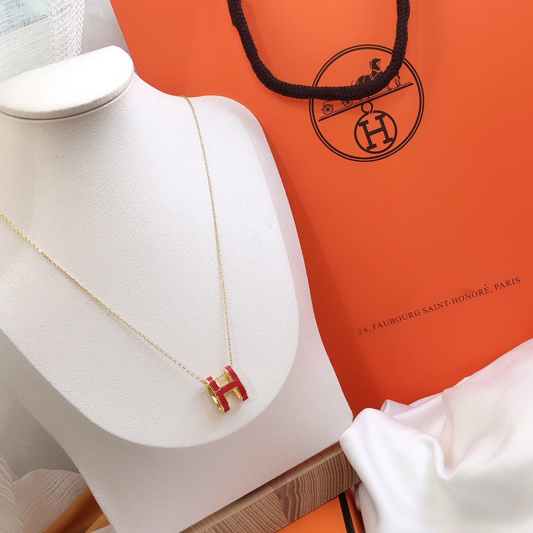 [Panda Jewelry]HM CLIC RED ENAMEL GOLD NECKLACE