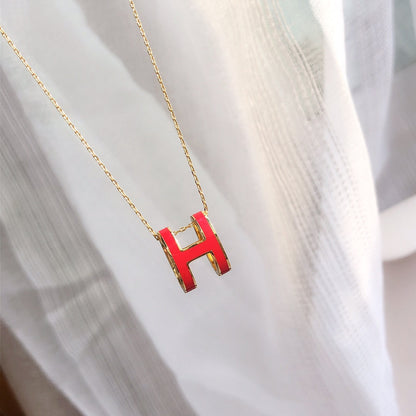 [Panda Jewelry]HM CLIC RED ENAMEL GOLD NECKLACE