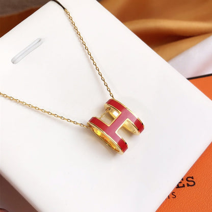 [Panda Jewelry]HM CLIC RED ENAMEL GOLD NECKLACE