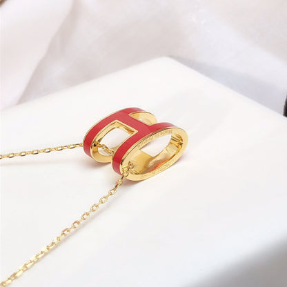 [Panda Jewelry]HM CLIC RED ENAMEL GOLD NECKLACE