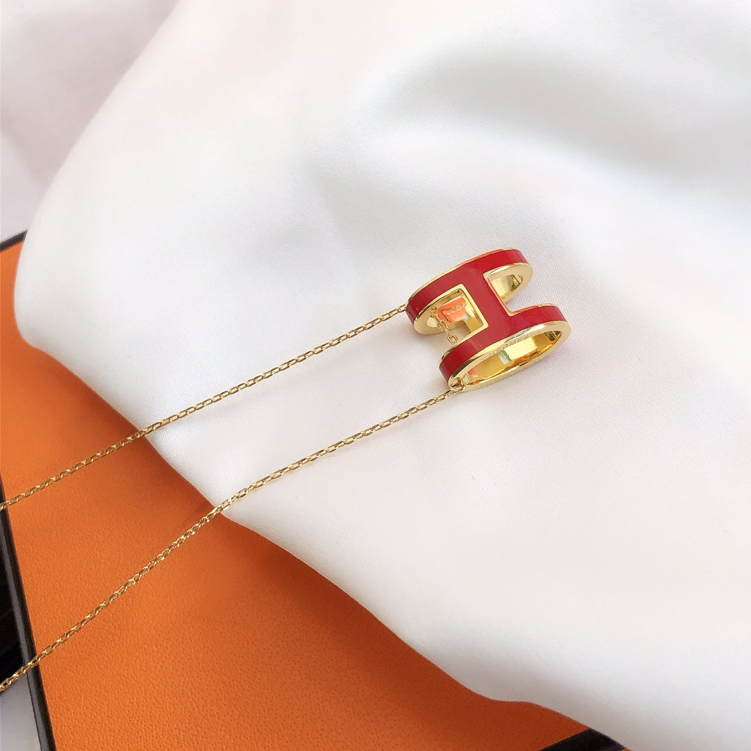 [Panda Jewelry]HM CLIC RED ENAMEL GOLD NECKLACE