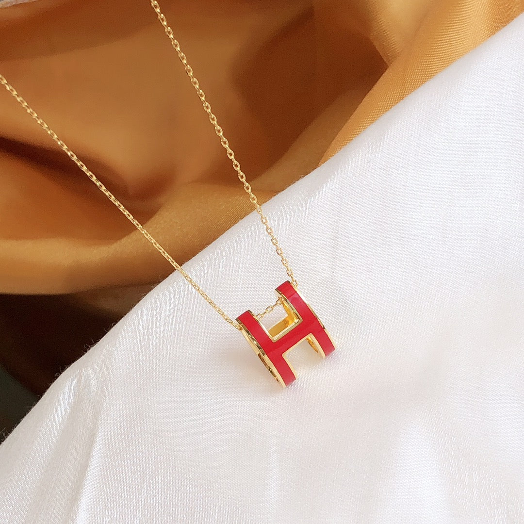 [Panda Jewelry]HM CLIC RED ENAMEL GOLD NECKLACE