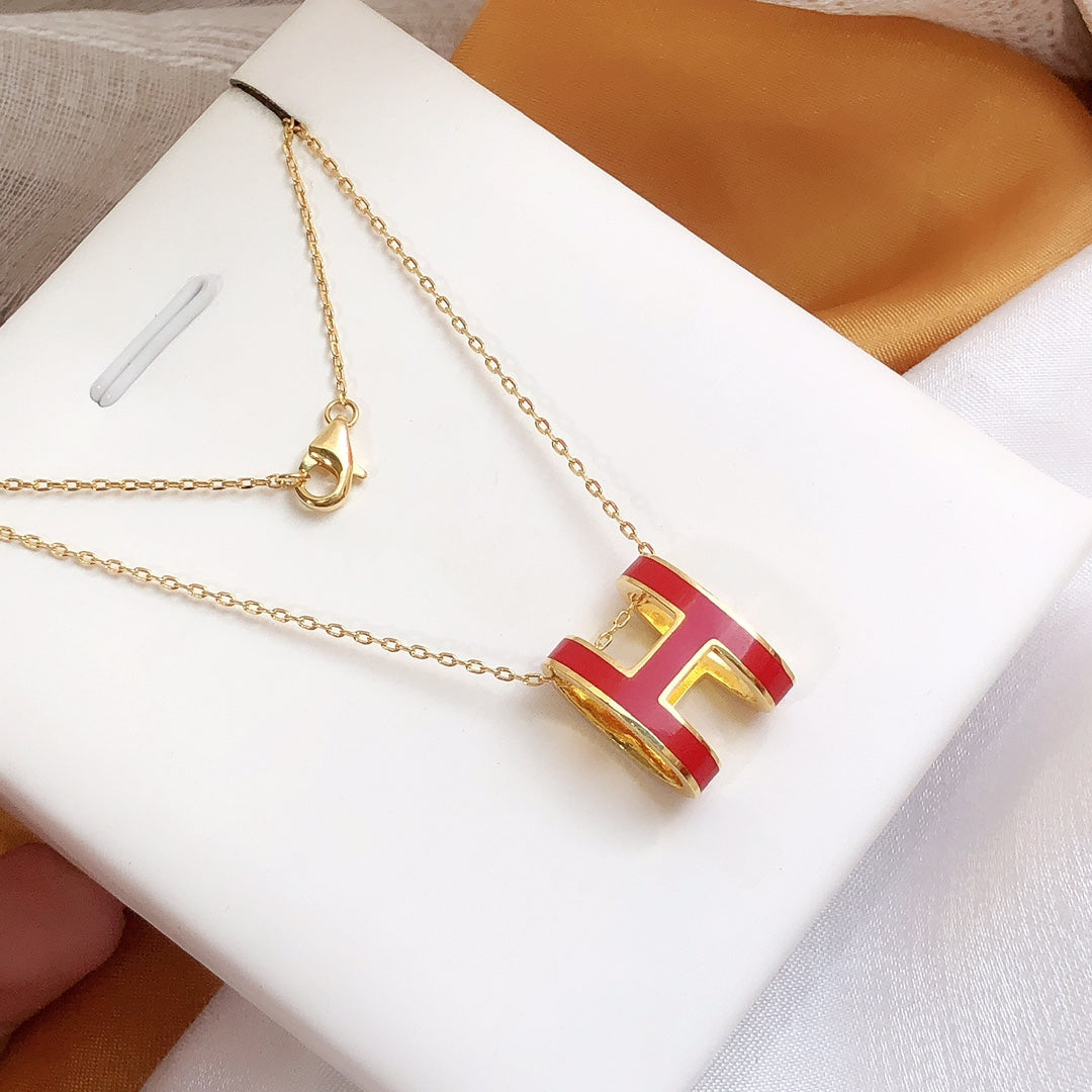 [Panda Jewelry]HM CLIC RED ENAMEL GOLD NECKLACE
