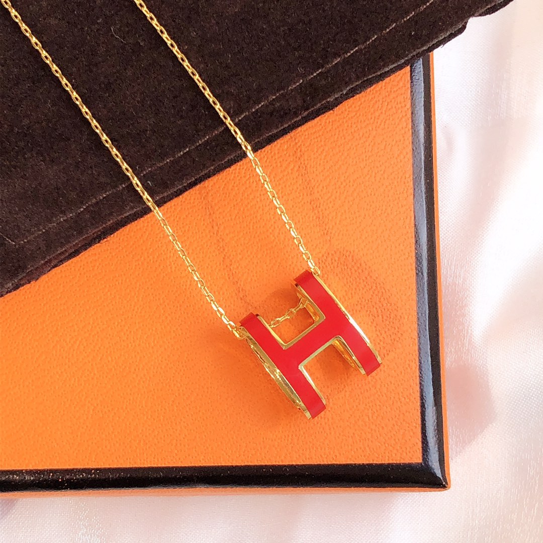[Panda Jewelry]HM CLIC RED ENAMEL GOLD NECKLACE