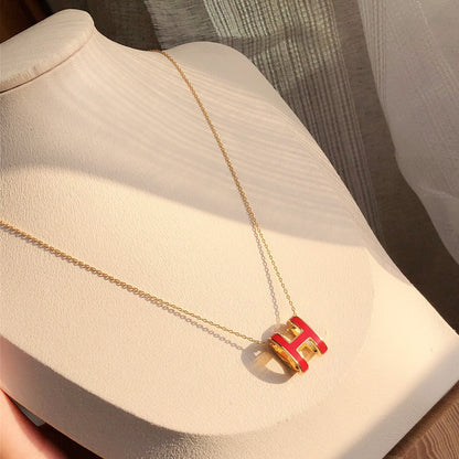 [Panda Jewelry]HM CLIC RED ENAMEL GOLD NECKLACE