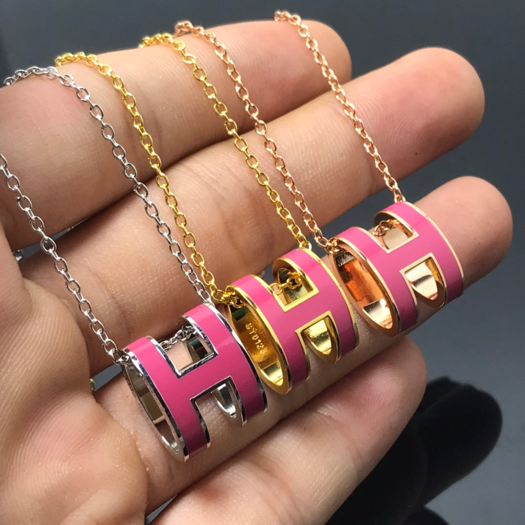 [Panda Jewelry]H NECKLACE PINK