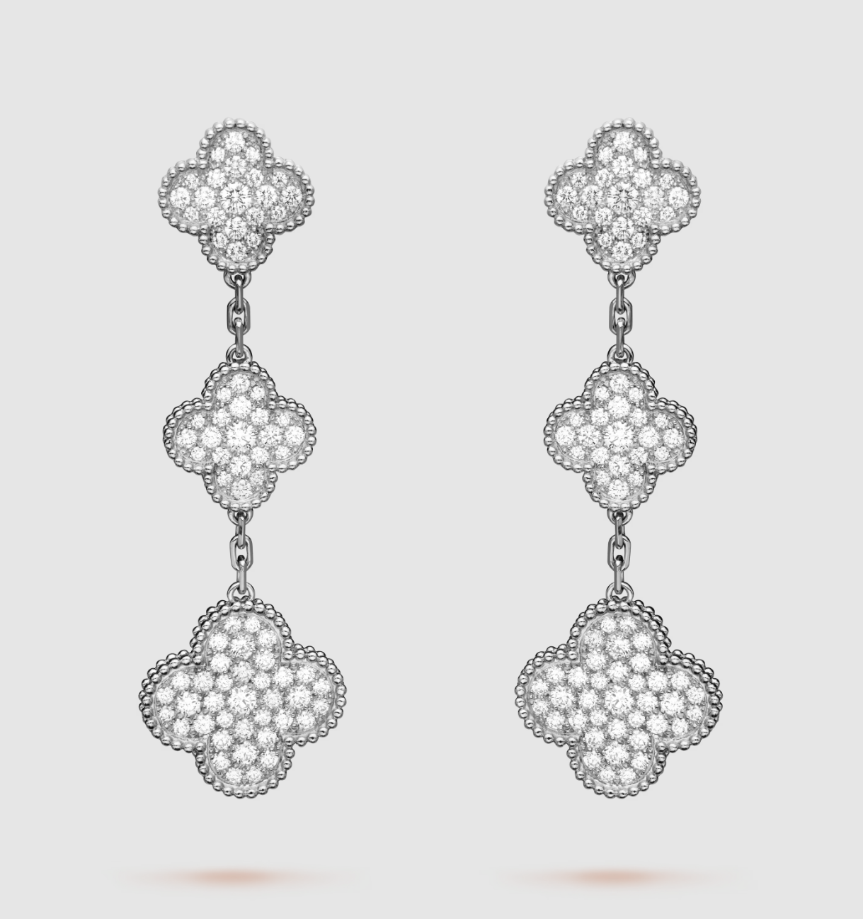 [Panda Jewelry]CLOVER 3 MOTIF DIAMOND SILVER DROP EARRINGS