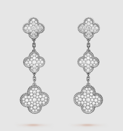 [Panda Jewelry]CLOVER 3 MOTIF DIAMOND SILVER DROP EARRINGS