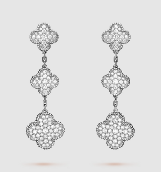 [Panda Jewelry]CLOVER 3 MOTIF DIAMOND SILVER DROP EARRINGS