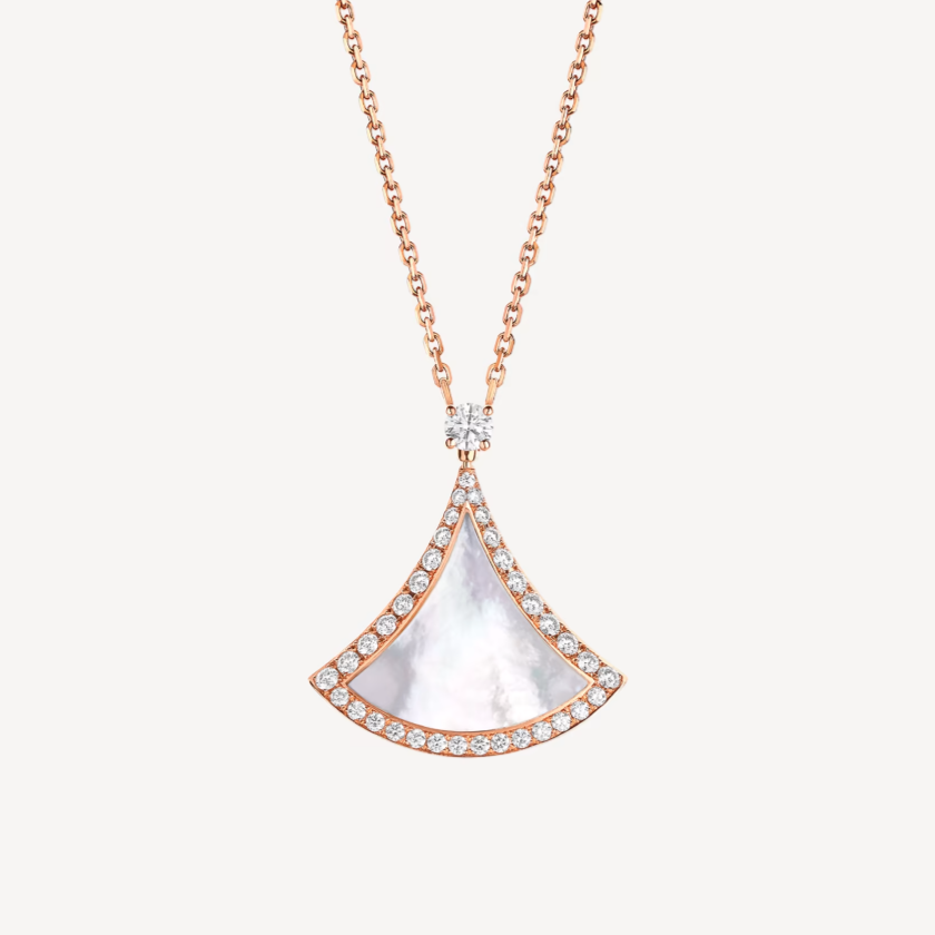 [Panda Jewelry]DREAM MOP DIAMOND PAVED PINK GOLD NECKLACE