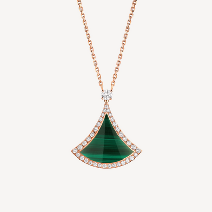[Panda Jewelry]DREAM MALACHITE DIAMOND PAVED PINK GOLD NECKLACE