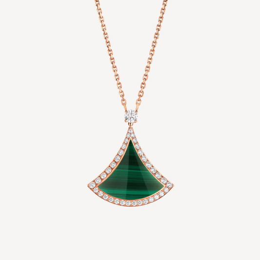 [Panda Jewelry]DREAM MALACHITE DIAMOND PAVED PINK GOLD NECKLACE