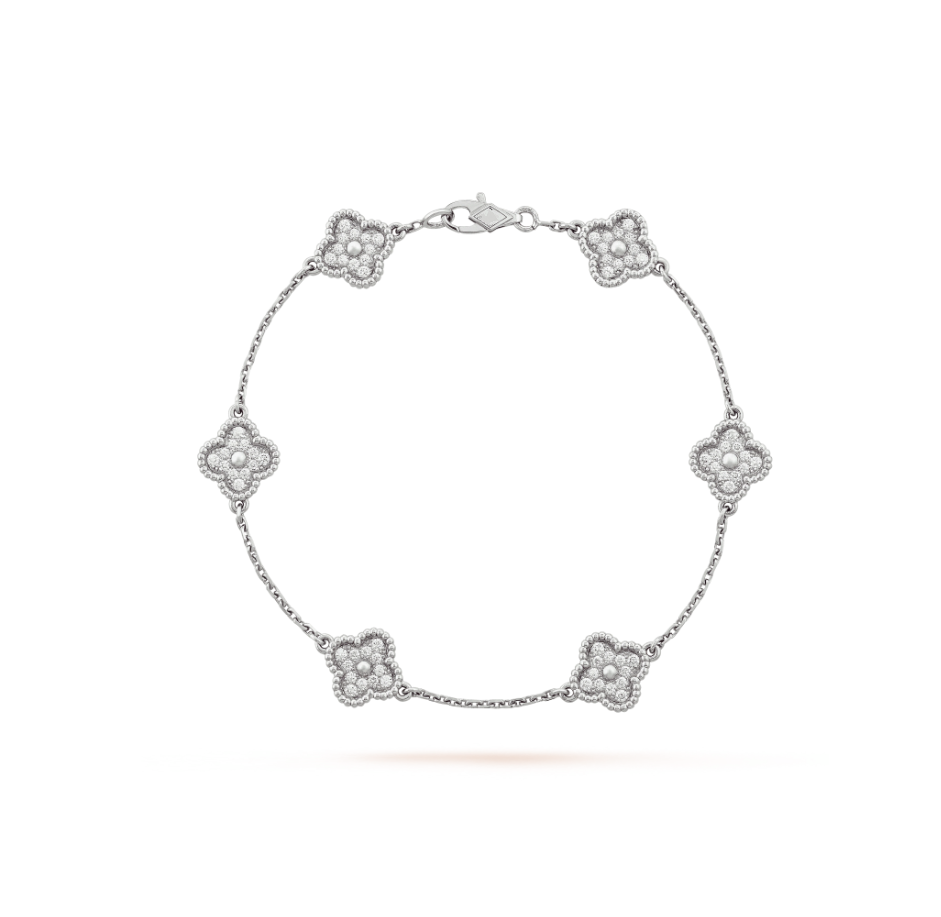 [Panda Jewelry]CLOVER 6 MOTIF SILVER DIAMOND BRACELET