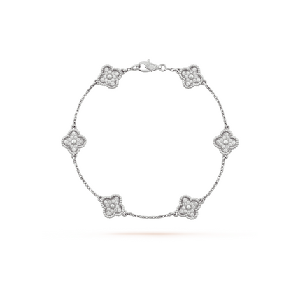 [Panda Jewelry]CLOVER 6 MOTIF SILVER DIAMOND BRACELET