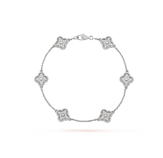 [Panda Jewelry]CLOVER 6 MOTIF SILVER DIAMOND BRACELET