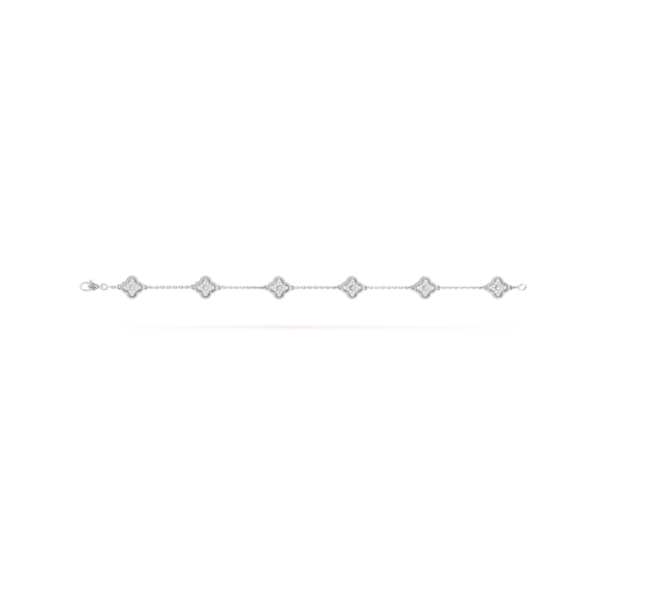 [Panda Jewelry]CLOVER 6 MOTIF SILVER DIAMOND BRACELET