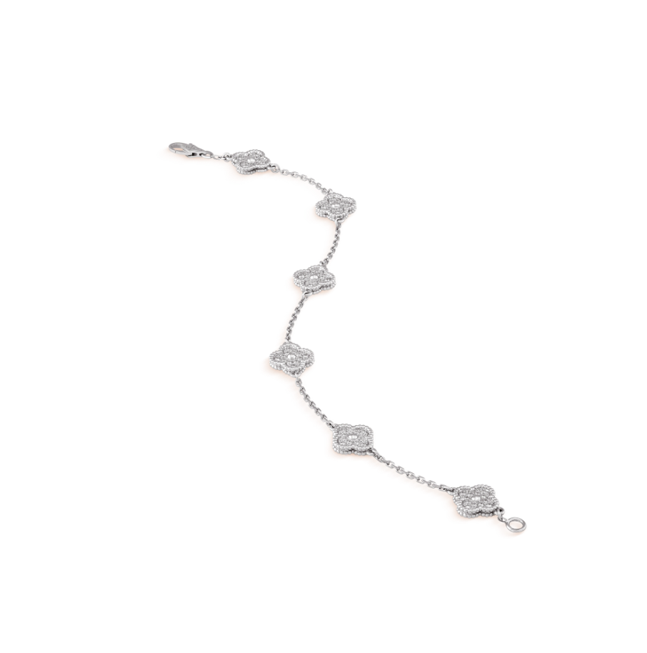 [Panda Jewelry]CLOVER 6 MOTIF SILVER DIAMOND BRACELET