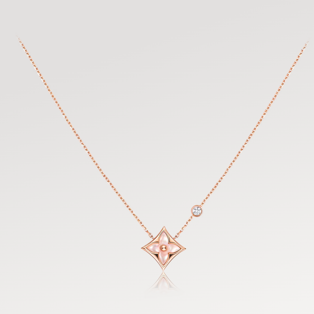 [Panda Jewelry]STAR PINK MOP 1 DIAMOND PINK GOLD NECKLACE