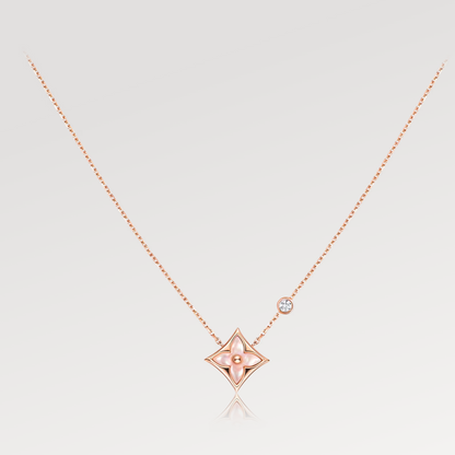 [Panda Jewelry]STAR PINK MOP 1 DIAMOND PINK GOLD NECKLACE