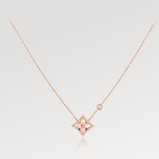 [Panda Jewelry]STAR PINK MOP 1 DIAMOND PINK GOLD NECKLACE