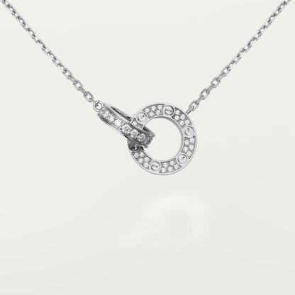 [Panda Jewelry]LOVE 7.6MM NECKLACE ROSE GOLD AND SILVER  FULL DIAMOND