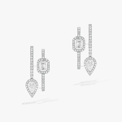[Panda Jewelry]CREOLES MY TWIN 2 RANGS SILVER DIAMOND EARRINGS