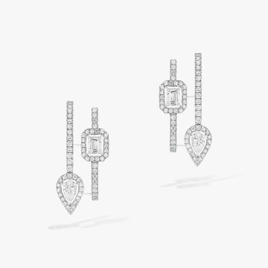 [Panda Jewelry]CREOLES MY TWIN 2 RANGS SILVER DIAMOND EARRINGS