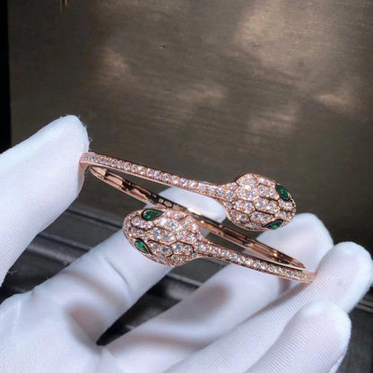 [Panda Jewelry]SERPENTI BRACELET PINK GOLD MALACHITE DIAMOND DOUBLE SNAKE