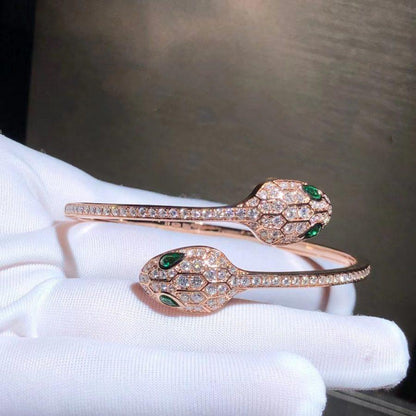 [Panda Jewelry]SERPENTI BRACELET PINK GOLD MALACHITE DIAMOND DOUBLE SNAKE