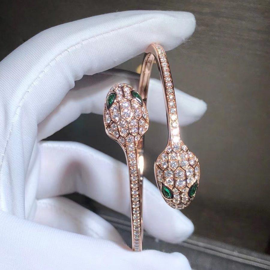 [Panda Jewelry]SERPENTI BRACELET PINK GOLD MALACHITE DIAMOND DOUBLE SNAKE