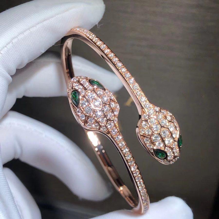 [Panda Jewelry]SERPENTI BRACELET PINK GOLD MALACHITE DIAMOND DOUBLE SNAKE
