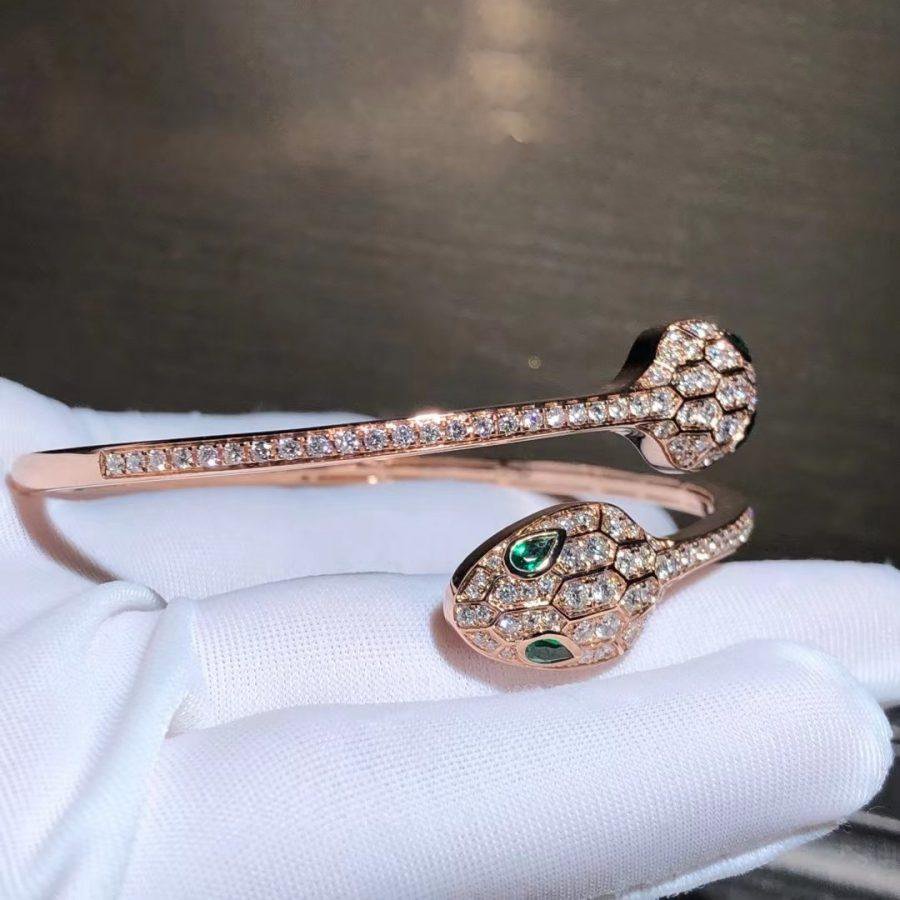 [Panda Jewelry]SERPENTI BRACELET PINK GOLD MALACHITE DIAMOND DOUBLE SNAKE