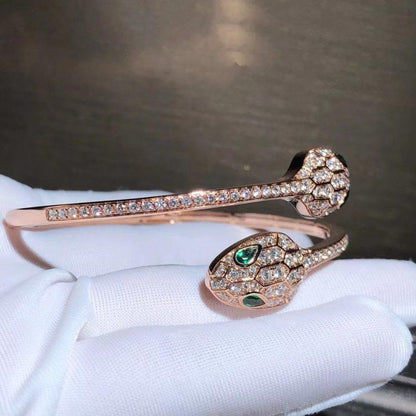 [Panda Jewelry]SERPENTI BRACELET PINK GOLD MALACHITE DIAMOND DOUBLE SNAKE