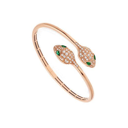 [Panda Jewelry]SERPENTI BRACELET PINK GOLD MALACHITE DIAMOND DOUBLE SNAKE