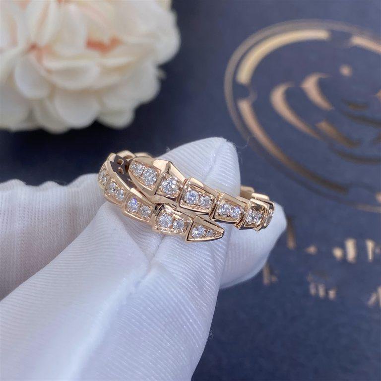 [Panda Jewelry]SERPENTI RING PINK GOLD DIAMOND PAVED 4MM