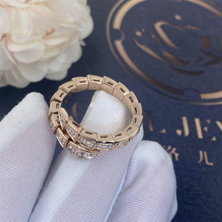 [Panda Jewelry]SERPENTI RING PINK GOLD DIAMOND PAVED 4MM