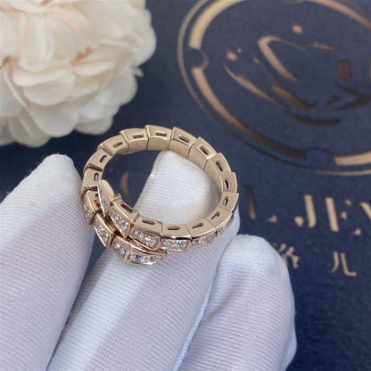 [Panda Jewelry]SERPENTI RING PINK GOLD DIAMOND PAVED 4MM