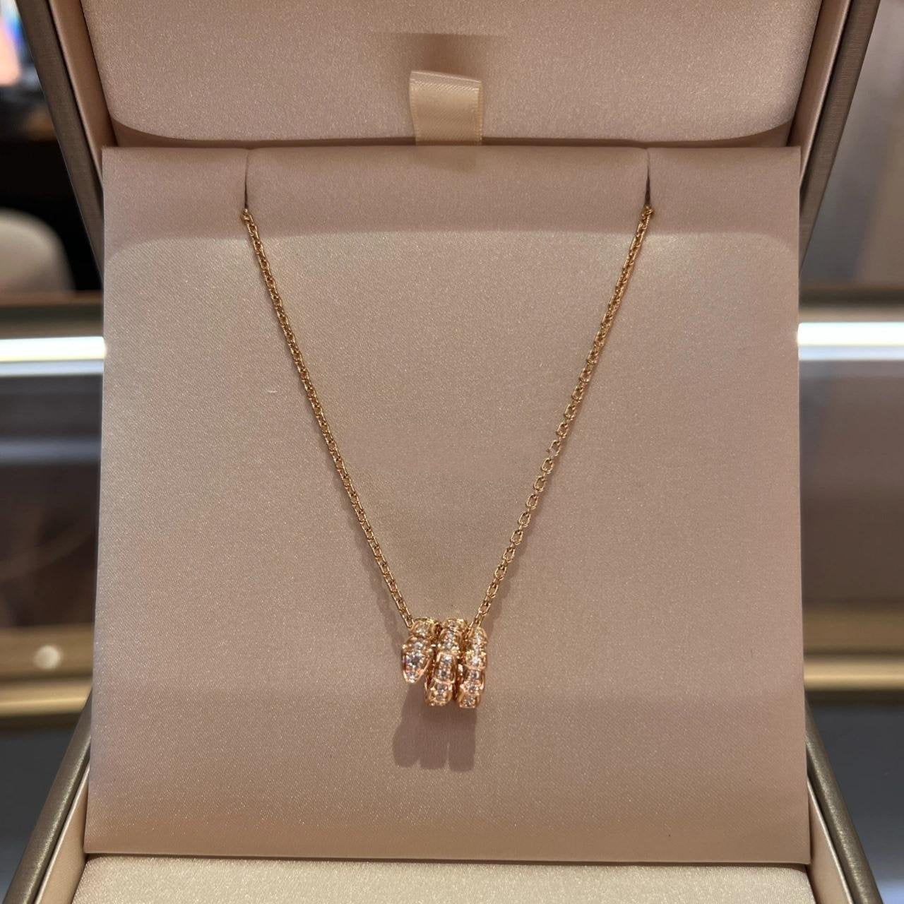 [Panda Jewelry]SERPENTI PINK GOLD NECKLACE DOUBLE RING DIAMOND