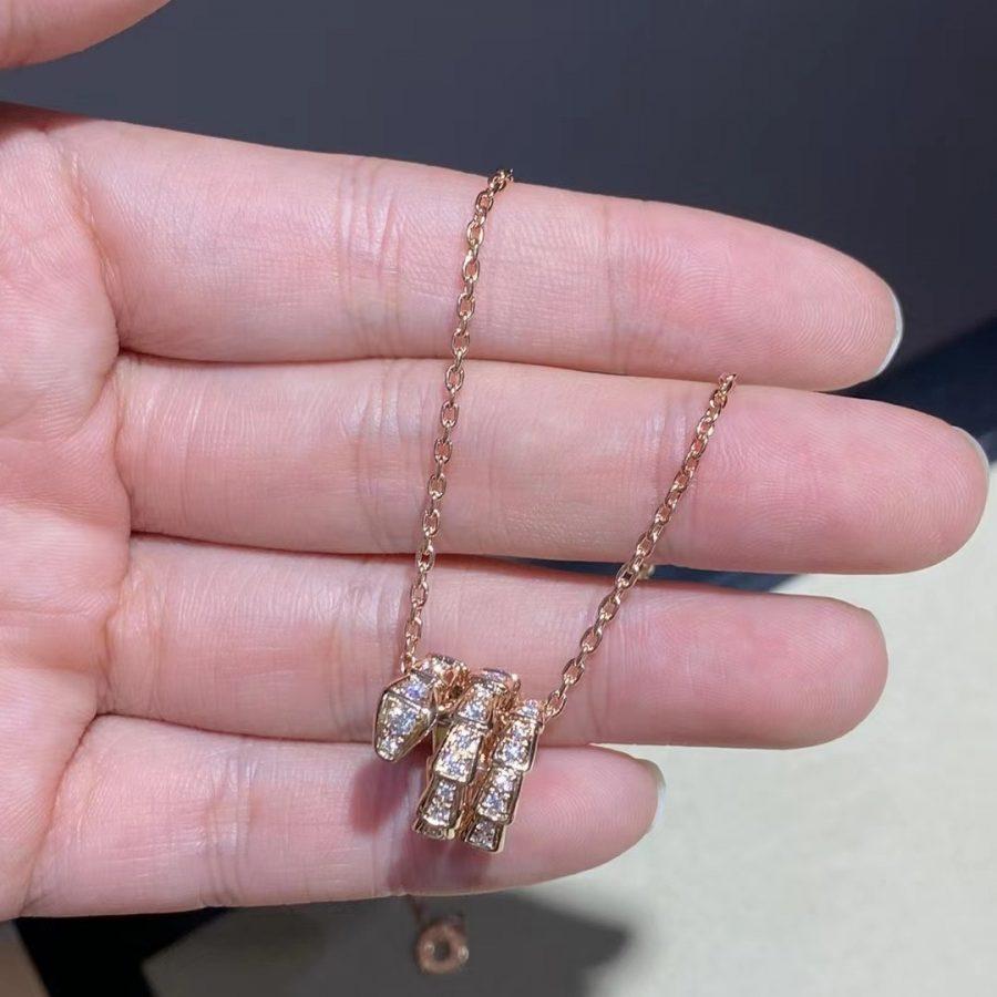 [Panda Jewelry]SERPENTI PINK GOLD NECKLACE DOUBLE RING DIAMOND