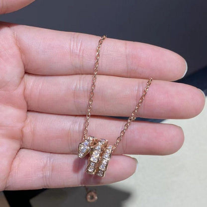 [Panda Jewelry]SERPENTI PINK GOLD NECKLACE DOUBLE RING DIAMOND