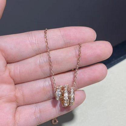 [Panda Jewelry]SERPENTI PINK GOLD NECKLACE DOUBLE RING DIAMOND