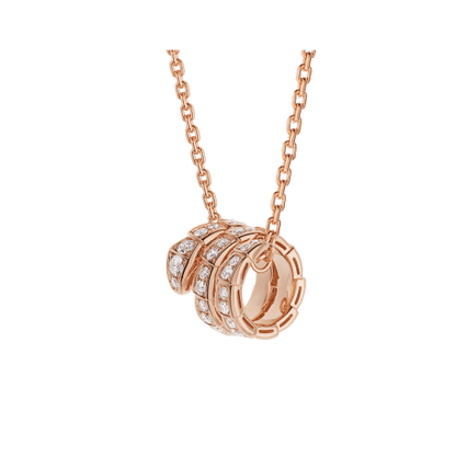 [Panda Jewelry]SERPENTI PINK GOLD NECKLACE DOUBLE RING DIAMOND