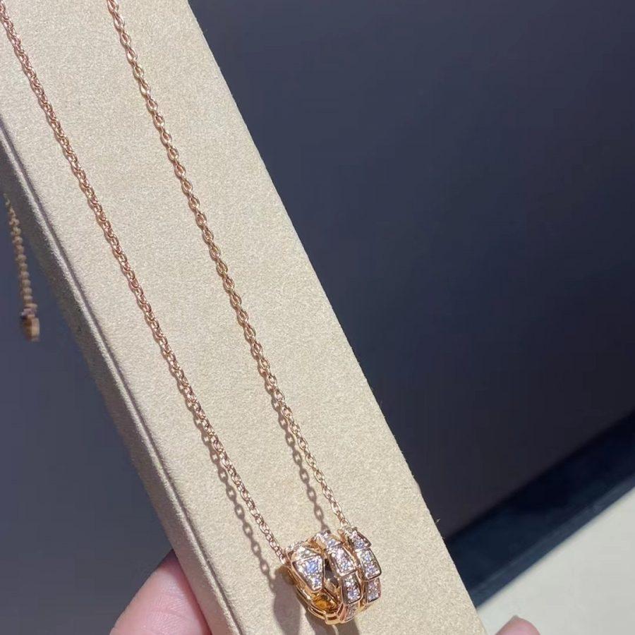 [Panda Jewelry]SERPENTI PINK GOLD NECKLACE DOUBLE RING DIAMOND