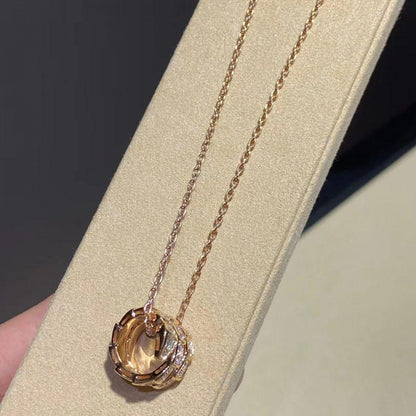 [Panda Jewelry]SERPENTI PINK GOLD NECKLACE DOUBLE RING DIAMOND