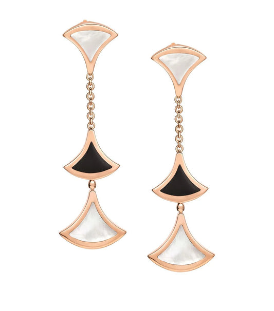 [Panda Jewelry]DREAM EARRINGS 3 MOTIFS ONYX MOP PINK GOLD