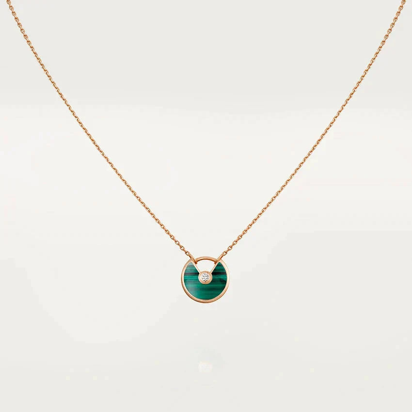 [Panda Jewelry]AMULETTE ROSE GOLD MALACHITE NECKLACE